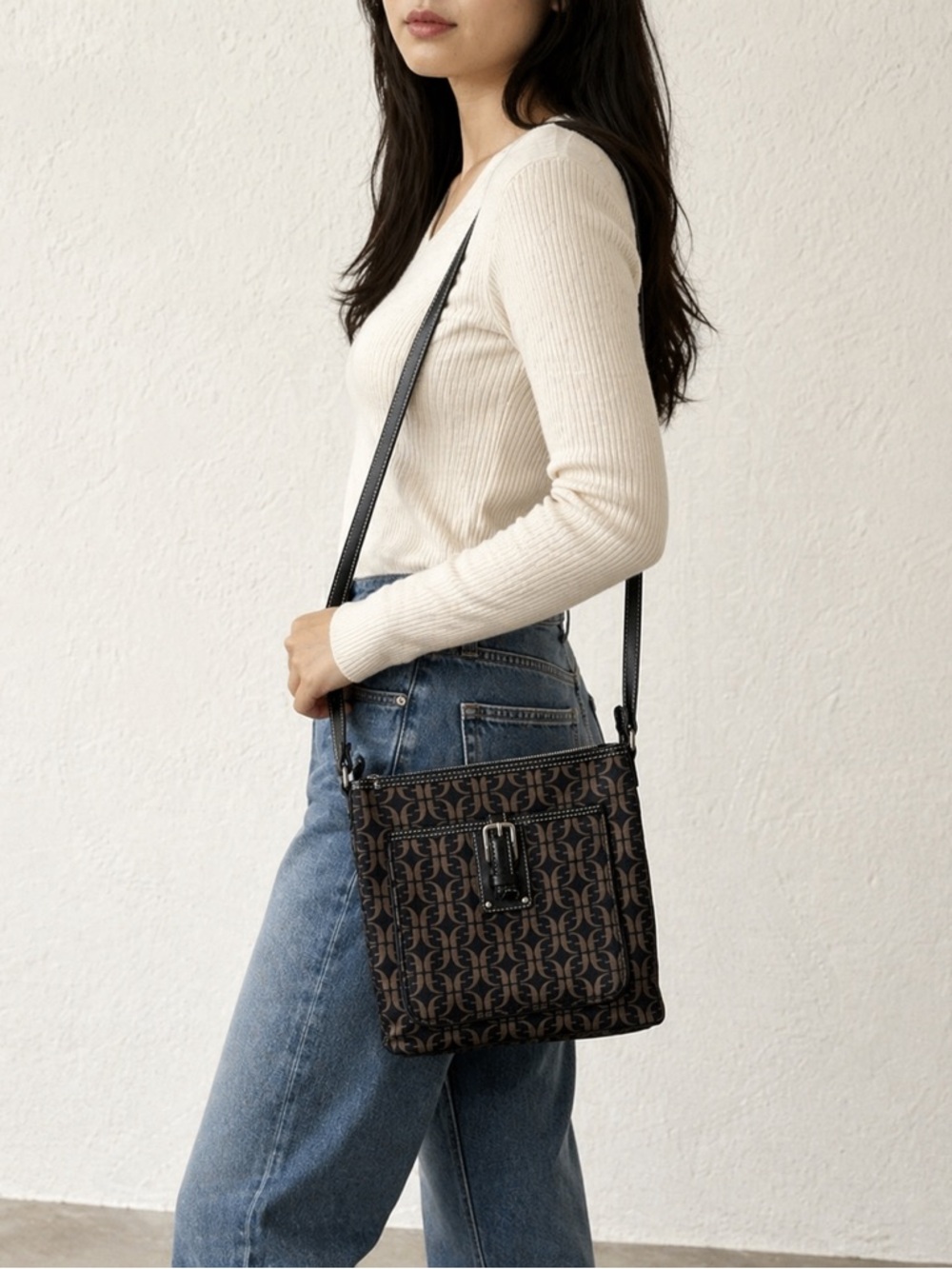 Fossil Monogram Black and Brown Crossbody Bag